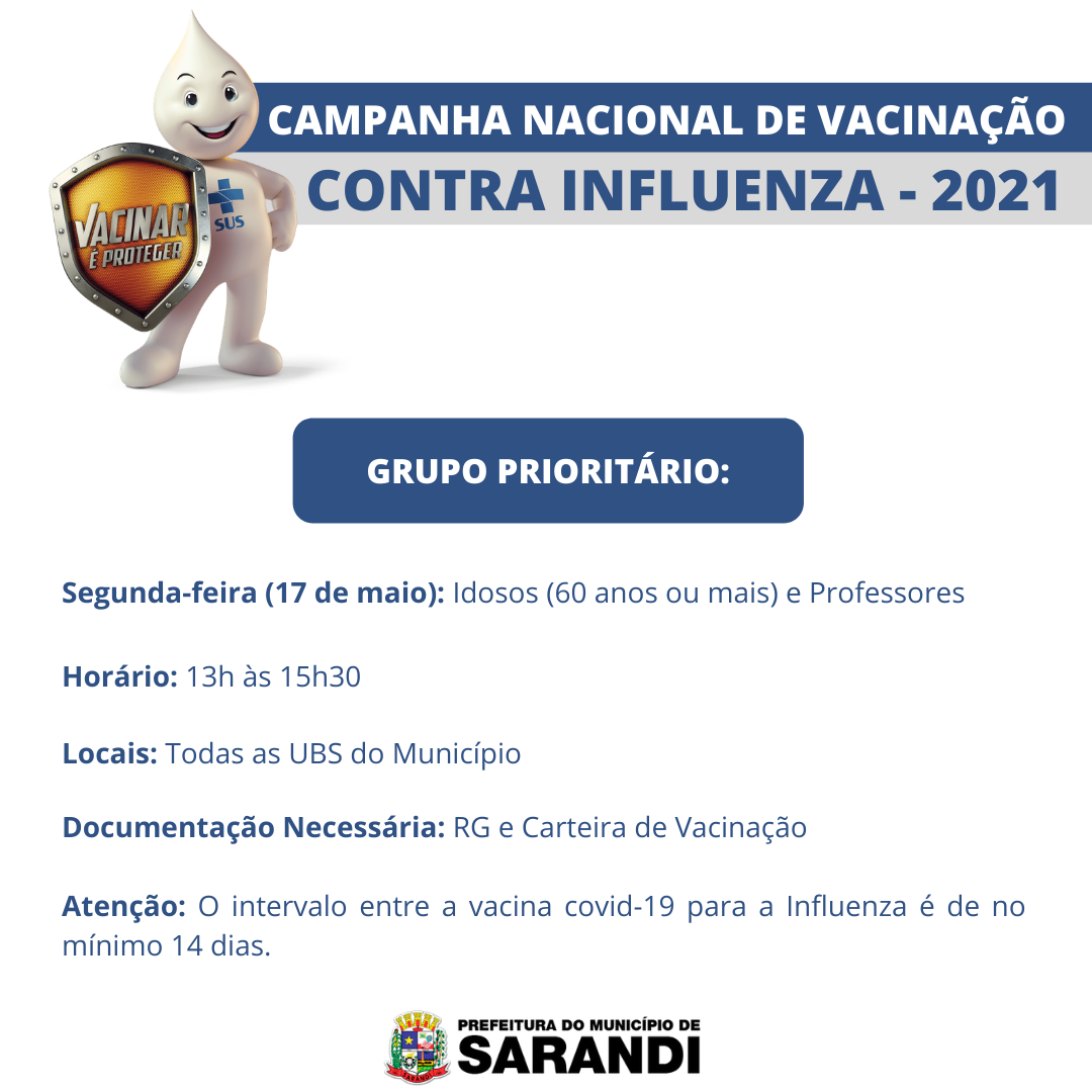 Cronograma de vacinação Influenza - Segunda-feira - 17/05